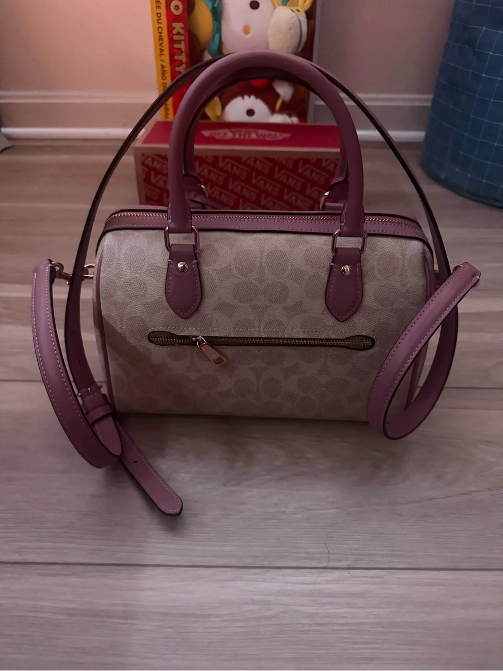 Coach Signature Canvas Rowan with Pink Trim and heart charm
